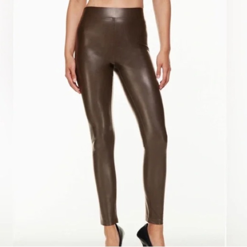 Aritizia Ten By Babaton Faux Leather Brown Skinny High Rise Leggings EUC Size S